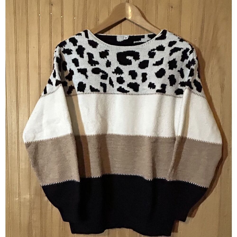 Women's Leopard Print Color Block Sweater Size Medium Animal Print